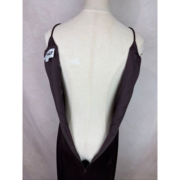 Vintage 1990s Chocolate Satin Slip Dress Minimalist Y2K Silhouette Whimsygoth - Picture 6 of 8